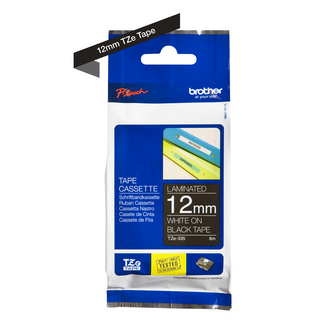 Brother - Cassette à ruban TZe-335 pour étiqueteuse Brother | 12mm x 8m | Blanc sur Noir - TZE335