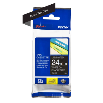 Brother - Cassette à ruban TZe-355 pour étiqueteuse Brother | 24mm x 8m | Blanc sur Noir - TZE355