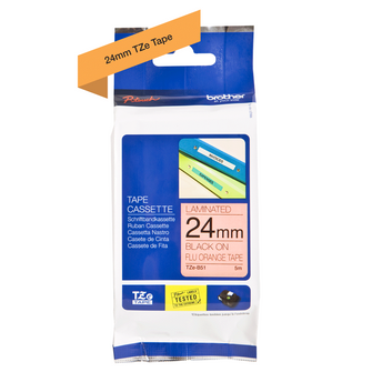 Brother - Cassette à ruban TZe-B51 pour étiqueteuse Brother | 24mm x 5m | Noir sur Orange fluorescent - TZEB51