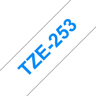 Brother - Cassette à ruban TZe-253 pour étiqueteuse Brother | 24mm x 8m | Bleu sur Blanc - TZE253