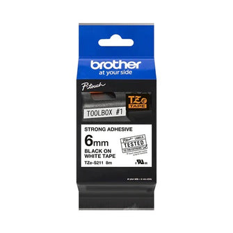 Brother - Cassette originale à ruban pour étiqueteuse Brother | 6mm x 8 m | Noir sur Blanc - TZe-S211